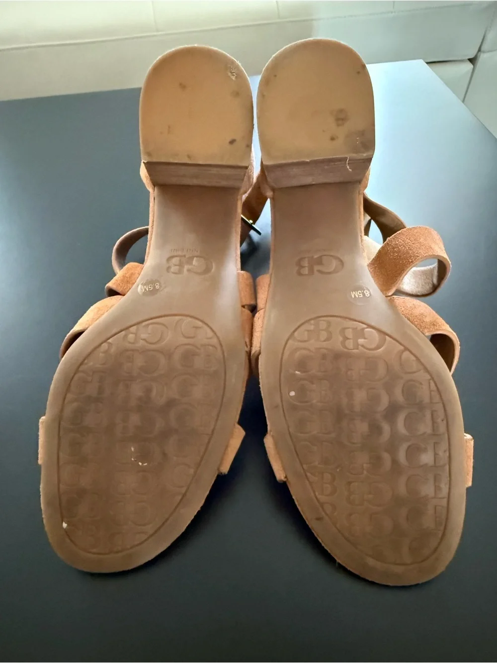 Gianni Bini Cognac Suede Crisscross Ankle-Strap Block Heel Sandals